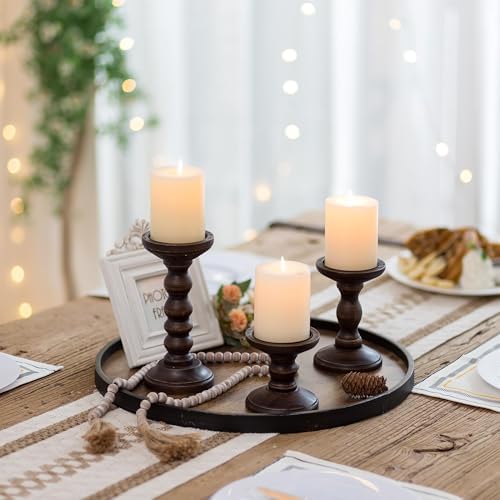 Romadedi Wood Candle Holders for Pillar, Dark Brown, Set of 3 - Image 5