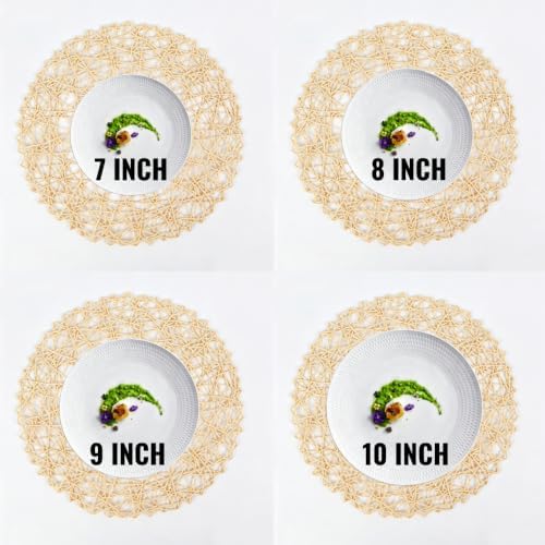 IcosaMro Round Woven Placemats Set of 12 for Dining Table, 15 Inches Paper Boho Decorative Circle Place Mats for Wedding Christmas Thanksgiving Day Holiday Dinner (Beige) - Image 6