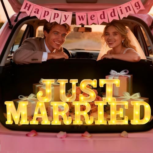 Aurelema 11 Pcs Just Married Wedding Decorations LED Letter Lights Sign by Aurelema