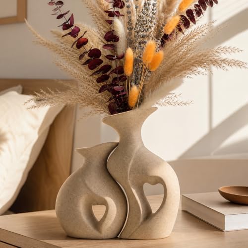 Heart Vase Set of 2, Ceramic Vases for Home Decor, Wedding Gift for Couples by ChifonCyan