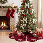 Hollowfly Burgundy Velvet Christmas Tree Skirt with Sequin Snowflake 48'' - Image 6