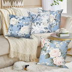 4 Pcs/Set Rose Flowers Pillow Covers Summer Floral Green Leaves Flowering Shrub Plants Natural Scenery Colorful Watercolor Linen Cushion Case for Outdoor Couch Sofa Bedroom, 22"x22" - Image 4
