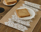Natural Jute Placemats Set of 6 with Floral Lace, Burlap Table Mats - Image 6