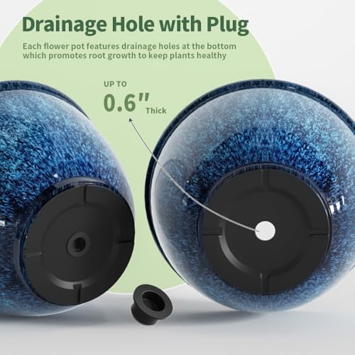 8 Inch Plant Pots Indoor Outdoor, Glazed Plastic Planter with Drainage - Image 3