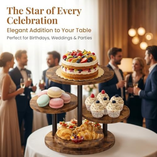 Fushiton Rustic Tiered Dessert Stand Wooden Cupcake Tower, 4-Tier Flower Shaped Cake Stand for Parties, Weddings, and Farmhouse Decor - Image 6