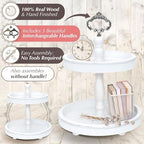 2 Tiered Tray Stand [Includes 3 Changeable Handles] - Rustic Cupcake Stand, Coffee Table Tiered Serving Tray for Kitchen Counter, Stunning Rustic Home Decor, Display Fruits, Plants, Candles (White) - Image 4