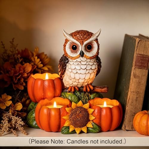 Fall Owl Candle Holder with 3 Pumpkin Tealight Holders - Image 2