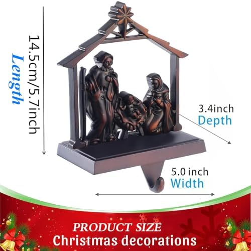 Christmas Stocking Holder Set of 3 Metal Nativity Stockings Hanger Hook Mantle or Fireplace Decor Vintage Decorations Nativity Christmas Stocking Fireplace Holders for Mantle(Nativity,3) - Image 2
