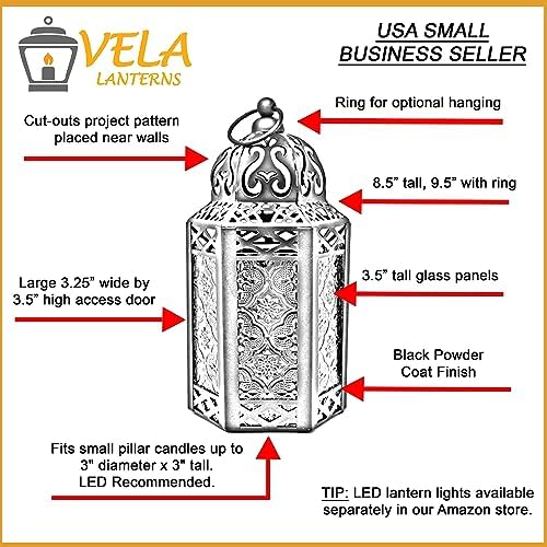 VELA LANTERNS 6pk Small Metal Moroccan Decor Candle Lantern, Decorative Candle Holder Lamp for Ramadan, Indoor Home Decor, Patio, Weddings, Table or Hanging, Assorted Colors - Image 2