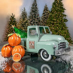 Zaer Ltd. Metal 18.5" Long Multi-Seasonal Christmas and Harvest Pickup Truck with Metal Tree, Pumpkins, and Matching Side-Magnet Sets (Soft Green) by ZaerLtd