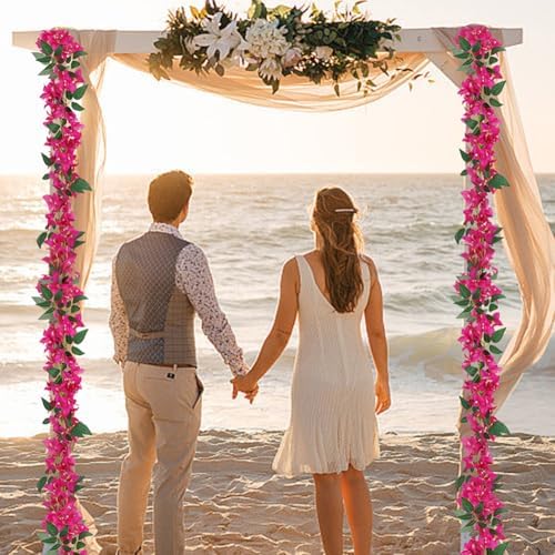 6 Pcs 33.6 Ft Artificial Bougainvillea Flowers Garland Faux Bougainvillea Magenta Flower Vines Magenta Table Runner Wedding Flower Arch Holiday Decorations - Image 3