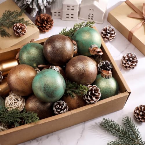 Yunlly 12 Pcs Neutral Christmas Ornament, Brown Copper Sage Green, 3.15'' - Image 4