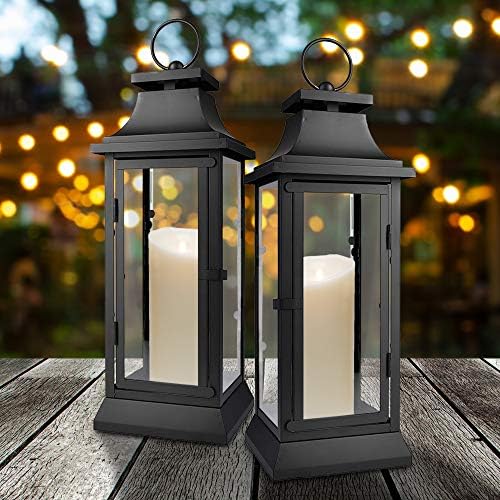 Serene Spaces Living Black Metal Hurricane Lantern with Clear Glass – 15" Tall, 5" Square. Versatile Hanging/Tabletop Candle Holder for Weddings, Parties, Indoor & Outdoor Home décor. - Image 4