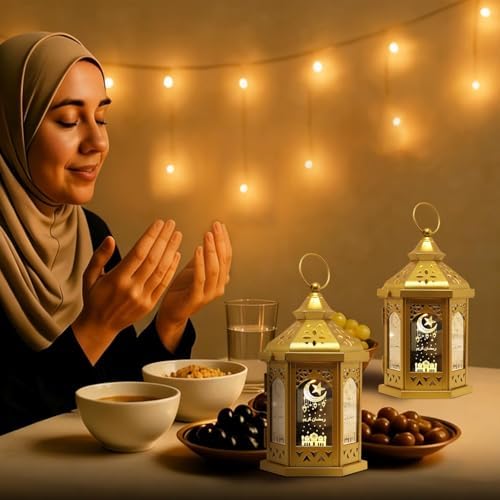Ramadan Decorations for Home, 2 PCS 11''H Metal Decorative Candle Lantern for Tabletop Mantel Decor, Vintage EID Mubarak Lantern Candle Holders for Indoor Outdoor Decor Gift - Image 6