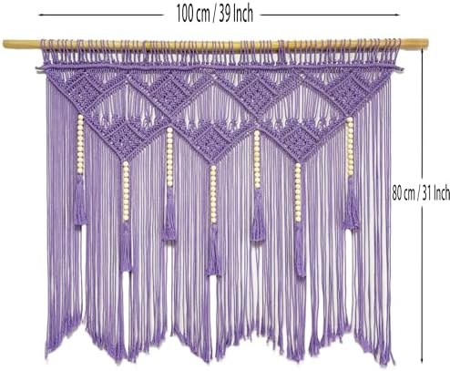Youngeast Large Macrame Wall Hanging Boho Woven Tapestry Bohemian Macrame Wall Decor Handmade Tassel Tapestry Home Decoration for Bedroom Living Room 39"X31" (Wood Dowels Not Included) (Purple) - Image 5