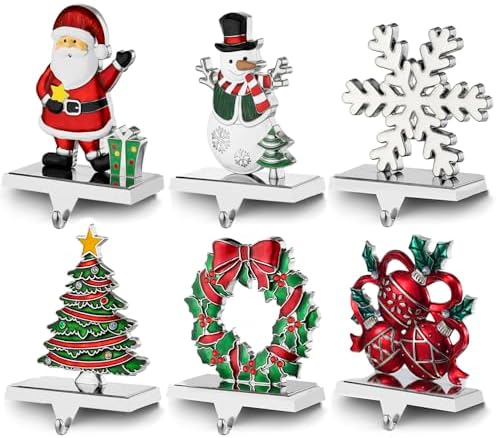XIUSHE Stocking Holder Set of 6-Christmas Tree Stocking Hanger for Mantel-Metal Weighted Christmas Stocking Holder for Fireplace Mantle-Tropical Farmhouse Stocking Holder - Image 6