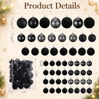 Hollowfly Black 56 Pcs Velvet Christmas Balls Ornaments Set - Image 3