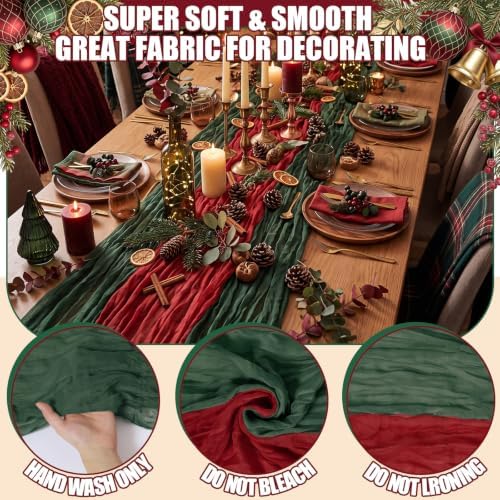 Remagr 12 Pcs Christmas Cheesecloth Gauze Table Runners, Red and Green - Image 6