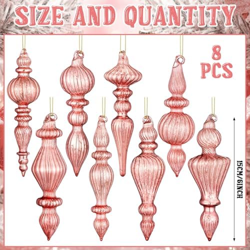 Mifoci 8 Pcs 6 Inch Mercury Glass Finial Christmas Ornaments,Pink - Image 3