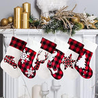 LUBOT Set of 6 Christmas Stocking(20inch) Silhouette Buffalo Red Plaid/Rustic/Farmhouse/Country Cotton Fireplace Hanging Xmas Stockings Decorations for Family Holiday Season Decor - Image 2