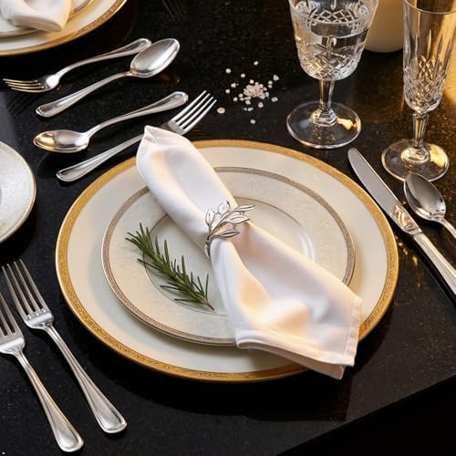 Set of 100 Leaf Napkin Rings Metal Silver Leaf Napkin Ring, Napkin Rings Bulk Dinner Banquet Serviette Decor, Dining Table Setting for Thanksgiving Christmas Halloween Holiday Wedding Party - Image 5