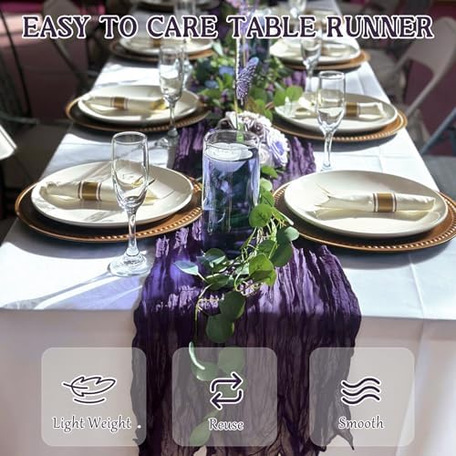 12 Pack 120 Inch Dark Purple Cheesecloth Table Runner Boho Rustic Gauze Sheer Romantic 10 FT Long Cheese Cloth Table Runner for Bridal Baby Shower Wedding Party Birthday Holiday Home Easter Decor - Image 7