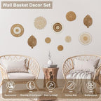 PoDhey 10 Pcs Boho Wall Basket Decor, Rattan Wicker Boho Wall Decor, Hanging Woven Basket Wall Decor, Round Handmade Wall Art for Living Room Bedroom Display Table Settings Home Christmas Decoration - Image 7