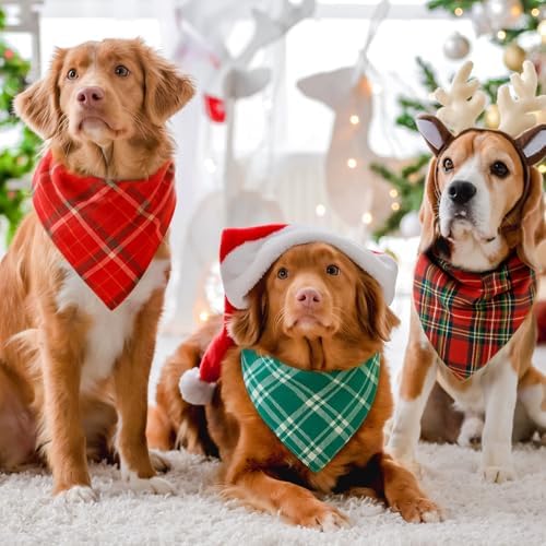 Abbylike 50 Pcs Christmas Plaid Dog Bandanas Bulk, Red and Green Gingham - Image 4