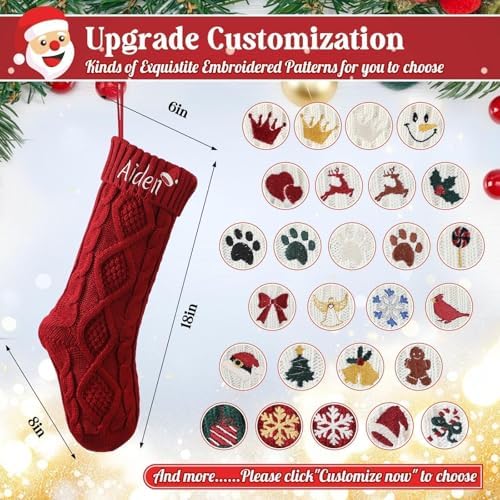Personalized Christmas Stockings,Custom Embroidered Name & Monogram Knit Stockings for Kids,Family - Classic Cable Knit 18" Christmas Stocking for Fireplace Holiday Decor(9 Pack) - Image 5