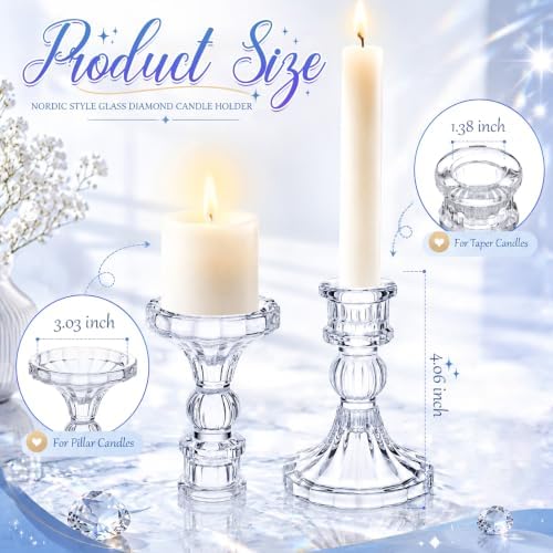 Sieral 24 Pcs Clear Taper Candle Holders 4'' Tall Candlestick Glass Holders Bulk Stripe Decorative Stand Wedding Stick Holder for Anniversary Party Dining Table Festival Decor - Image 2