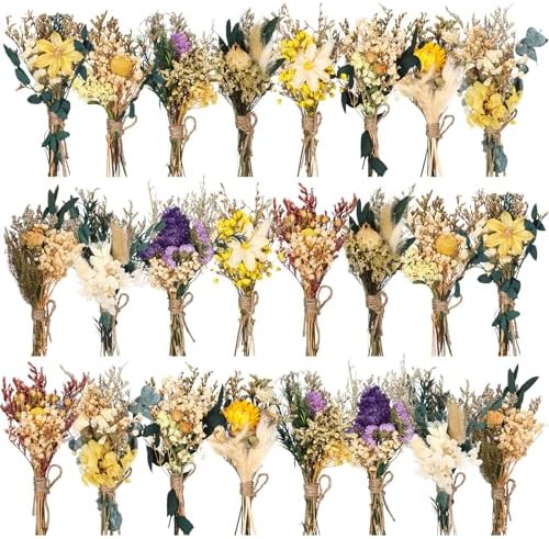 Layhit 24 Pcs Mini Dried Flower Bouquets Boho for Vase, Vivid by ShungLan
