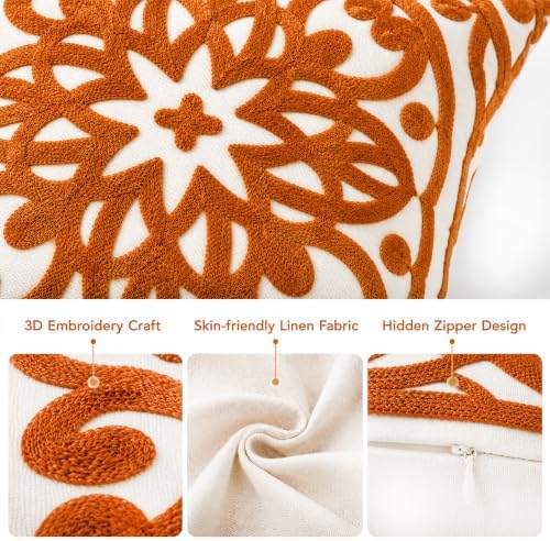 Alysheer Boho Embroidered Throw Pillow Cover 18"x18" Set of 2, Burnt Orange - Image 3