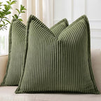 decorUhome Fall Corduroy Olive Green Throw Pillow Covers 24x24 Set of 2 by decorUhome