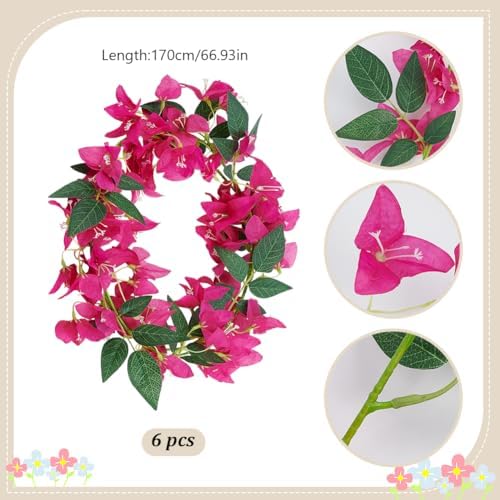 6 Pcs 33.6 Ft Artificial Bougainvillea Flowers Garland Faux Bougainvillea Magenta Flower Vines Magenta Table Runner Wedding Flower Arch Holiday Decorations - Image 2