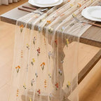 Boao 3 Pcs Wildflower Table Runner Embroidery Tulle Spring Summer Table Runner 120 Inch 10 ft Kitchen Dining Decoration for Wedding Baby Shower Bridal Shower Home Decor Birthday Party (Champagne) by Boao