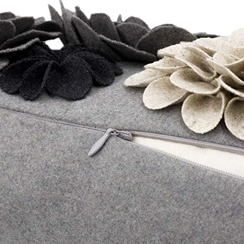 KINGROSE Vintage 3D Flower Lumbar Throw Pillow Cover, 12X20 Inch, Grey - Image 5