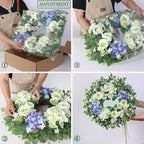 26" Fake Eucalyptus Hydrangea Flower Wreath for Front Door(White&Purple) - Image 5