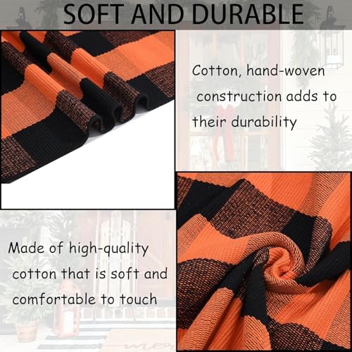 Orange and Black Plaid Rug, 3' x 5' Fall Outdoor Front Door Decor Mat, Cotton Washable Hand-Woven Rug for Layered Doormat, Autumn Halloween Thanksgiving Carpet for Porch, Entryway - Image 5