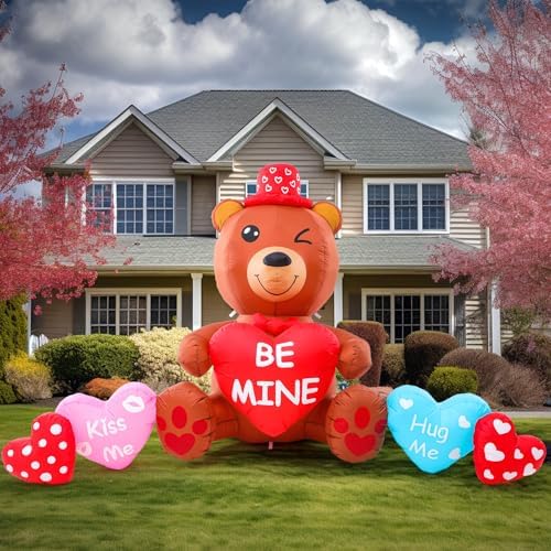 VIHOSE 10 ft Valentines Inflatables Outdoor Decorations Blow Up Bear Heart with LED Lights Valentine Decor for Romantic Wedding Patio Lawn Valentine's Day Inflatables Outside Party Supplies - Image 4