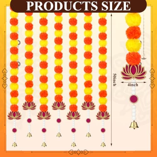 Thiccywoov 10 Pcs 50 Inch Diwali Artificial Marigold Garland with Wooden Lotus Hanging for Decoration Indian Pooja Decor Lotus Flower Decor Ganesh Decorations for Home Wall New Year Gift (Classic) - Image 2