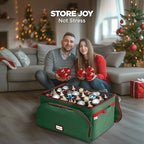 HOLDN’ STORAGE Premium Christmas Ornament Storage Container - Holds Up to 72-4” Ornaments Durable 600D Fabric - Adjustable Dividers - 3 Individual Trays - Metal Frame - Green - Image 3