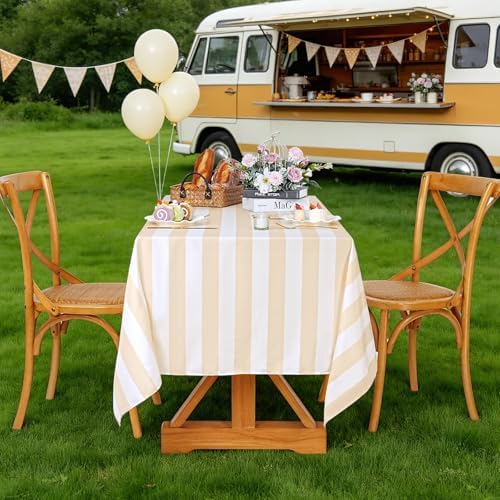 2 Pack 57x84 Inch Beige and White Striped Tablecloth Waterproof Table Cloth - Image 7