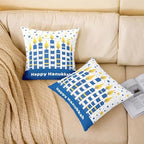 Erosebridal Hanukkah Throw Pillow Covers Christmas Menorah Stars Pillow Cases 24X24 Inch for Sofa Bed Couch,Watercolor Candle Lights Decorative Cushion Covers (Blue and White) 2Pcs - Image 2