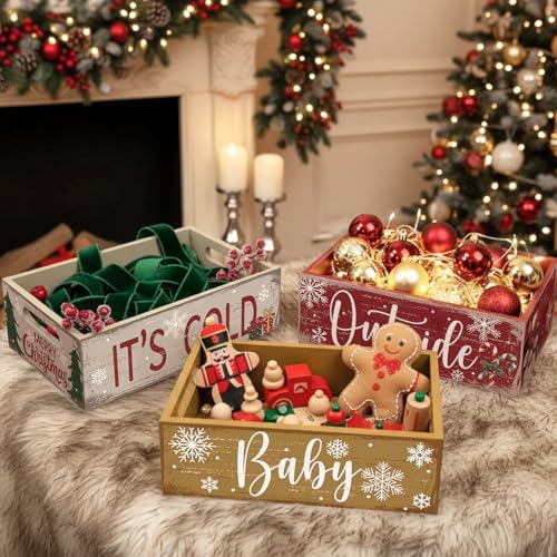 3 Pcs Vintage Wooden Box with Words Baby Its Cold Outside - Image 4