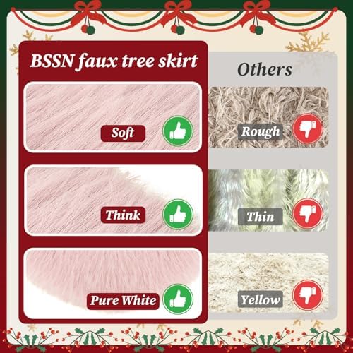 36 Inch Pink Faux Fur Christmas Tree Skirt Plush Xmas Tree Base Cover - Image 3