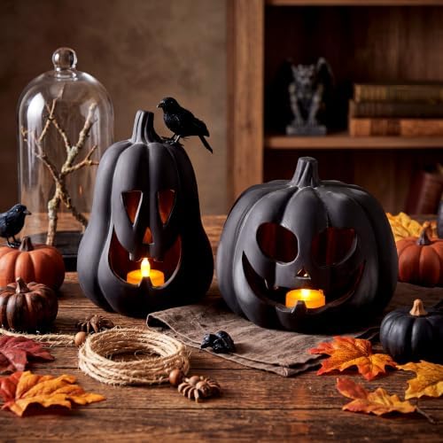 Tioncy Halloween Decor Terracotta Jack O Lantern Pumpkin Decor,Black by Tioncy