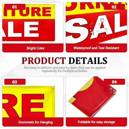 Hahafelt 3x10 ft Furniture Sale Banner Waterproof Sign Red Yellow White - Image 4