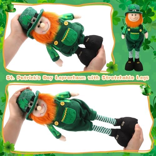 Capoda 2 Pack St. Patrick's Day Leprechaun with Stretchable Legs 15" to 20" Standing Leprechaun Figurine Long Leg Irish Plush Decorations for St. Patrick's Day Gift Office Kitchen Tabletop Home Decor - Image 4
