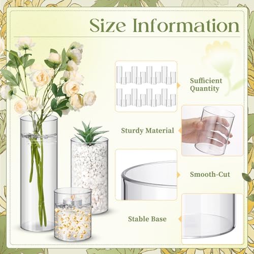 Nuogo 90 Pcs Plastic Cylinder Vases Tall Plastic Flower Vases for Centerpieces Hurricane Candle Holder for Home Wedding Office Party Formal Dinners Decorations (4''/6''/8'') - Image 3