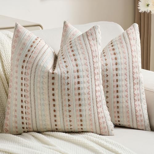 FUTEI Pack of 2 Boho Throw Pillow Covers 18x18 Inch, Pink Blue by FUTEI